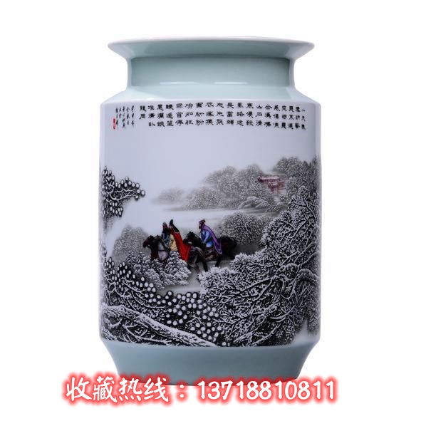 《三顾茅庐》粉彩雪景瓶珍藏品