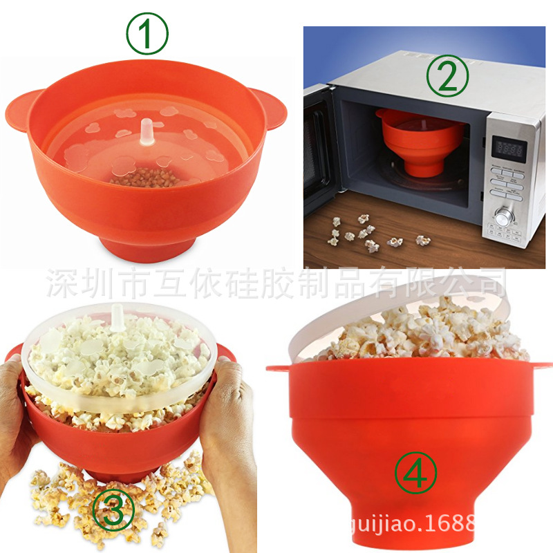 厂家硅胶爆米花桶供应  硅胶爆米花桶 多功能可折叠爆米花碗现货图片