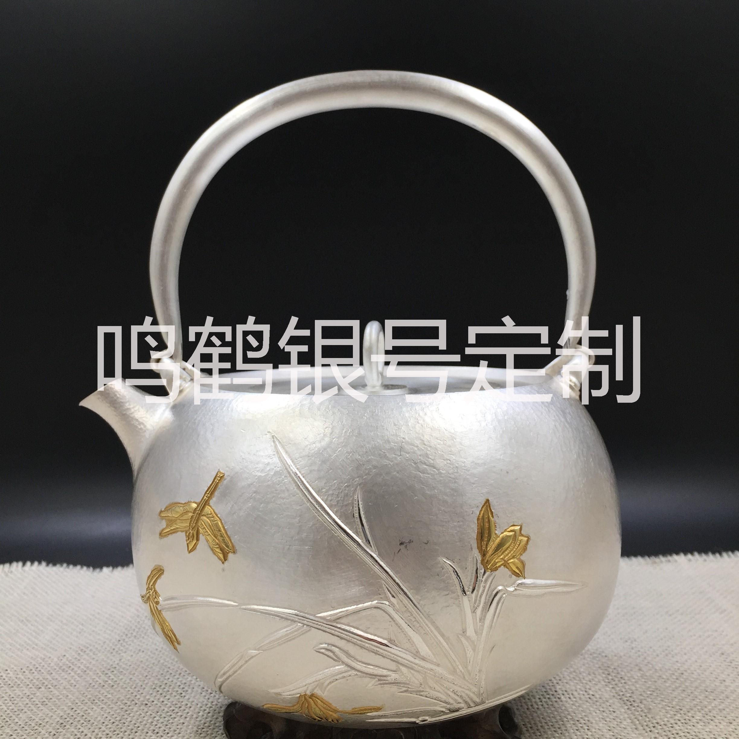 银壶纯银茶具手工定制银壶鸣鹤造图片