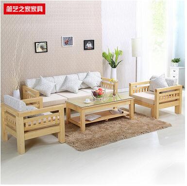 简约全实木沙发茶几组合套装 大小户型简易客厅沙发 休闲松木沙发图片