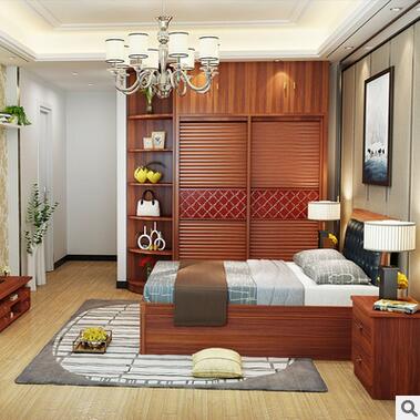 厂家直销简约现代卧室家具板式木床1.8双人高箱卧室储物床图片