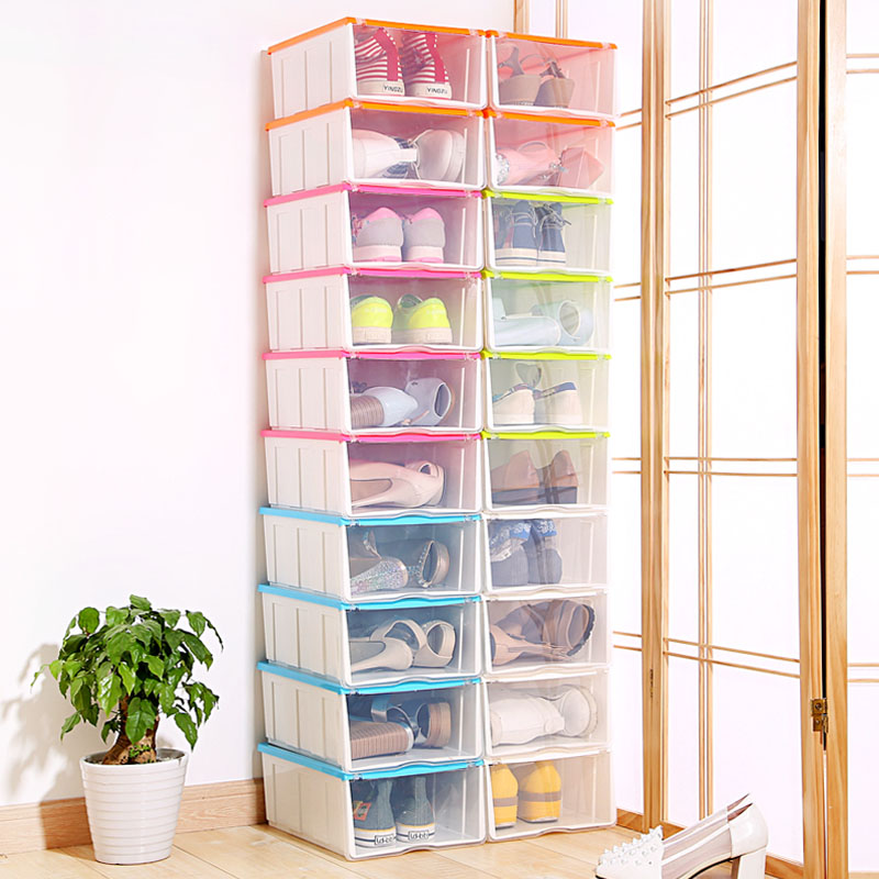 大号塑料鞋柜抽屉式防尘收纳箱 透明可叠加收纳盒 卧室客厅 批发