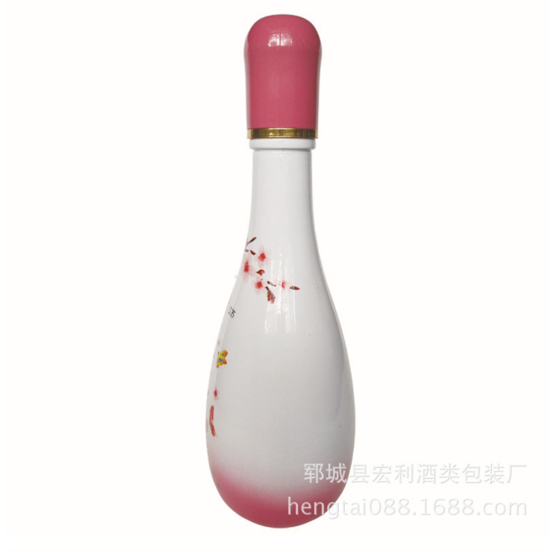 厂家热销新款彩色喷涂烤花玻璃酒瓶500ml桃花醉酒瓶 白酒瓶