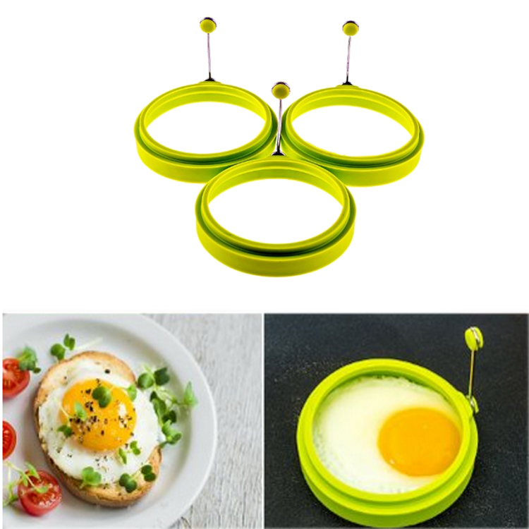 创意厨房小工具圆形硅胶煎蛋器 圆形煎蛋模 不粘锅煎蛋圈  带提手防温