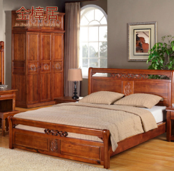卧房组合 A40樟木质卧室房间组合套装  实木床五斗柜 门衣柜组合