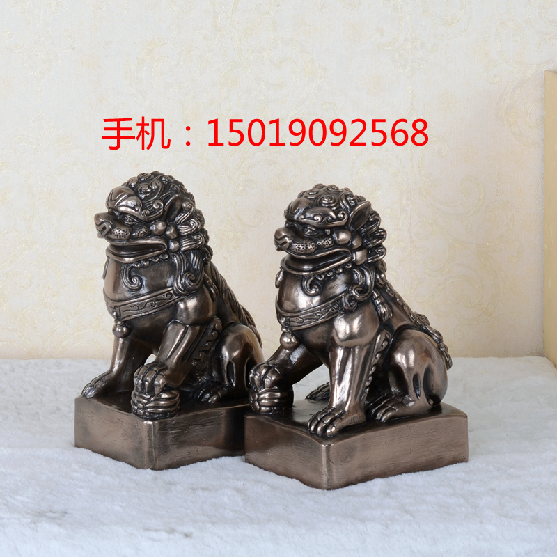 对狮铸铜狮子摆饰中式酒店软装动物摆件惠州树脂工艺品对狮图片