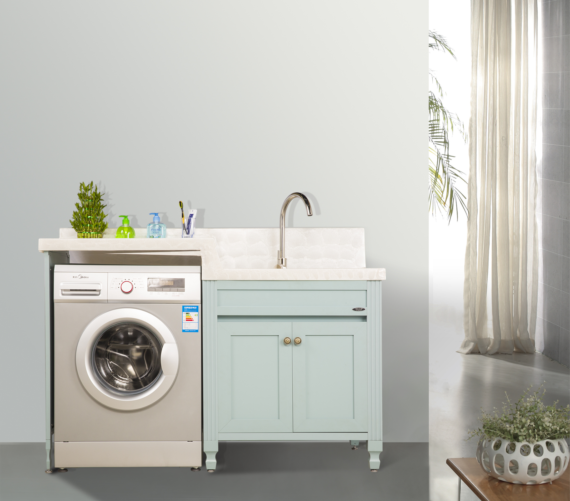 全铝洗衣柜、铝合金洗衣柜、太空铝洗衣柜、供应商卫浴批发 天蓝色全铝洗衣柜