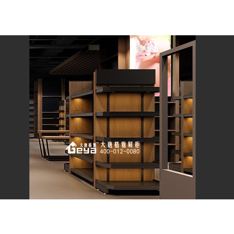 南京服务区超市钢木货架订制厂家-超市食品货架展示柜批发优质展架