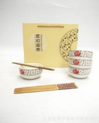 四碗四筷套装碗 手绘陶瓷四碗四筷家和富贵家用套装餐具活动礼品创意碗筷批发