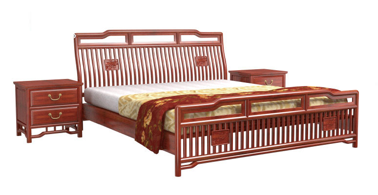 成都中式家具 仿古家具厂 红木家具定制 红花梨双人床