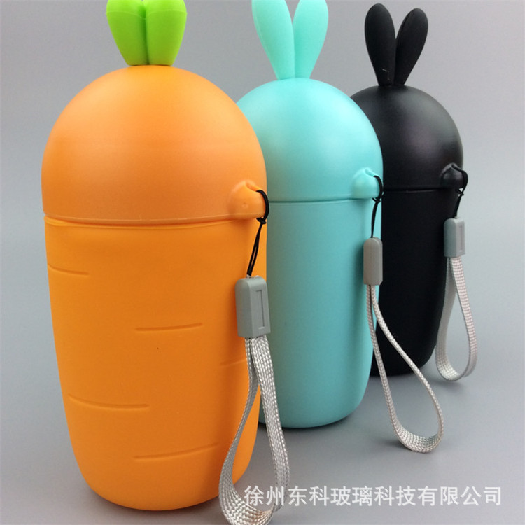 徐州市儿童水瓶厂家厂家批发 创意胡萝卜玻璃杯 可爱兔子杯 便携学生儿童水瓶