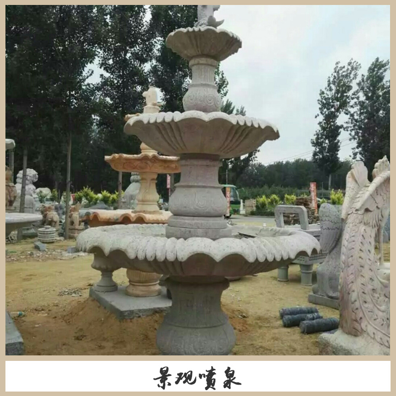 石雕喷泉 景观园林雕塑、小区景观石雕喷泉、晚霞红喷泉
