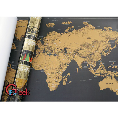 funtrip黑金刮刮地图海报印刷探索刮刮世界地图黑金世界旅游地图