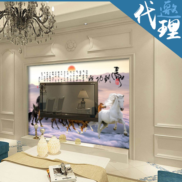 中式山水风景建梦电视背景墙
