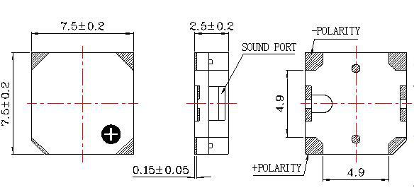 7525贴片无源蜂鸣器7.5*7.5*2.5