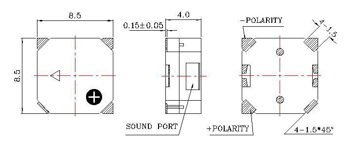 8540贴片无源侧发音蜂鸣器8.5*8.5*4
