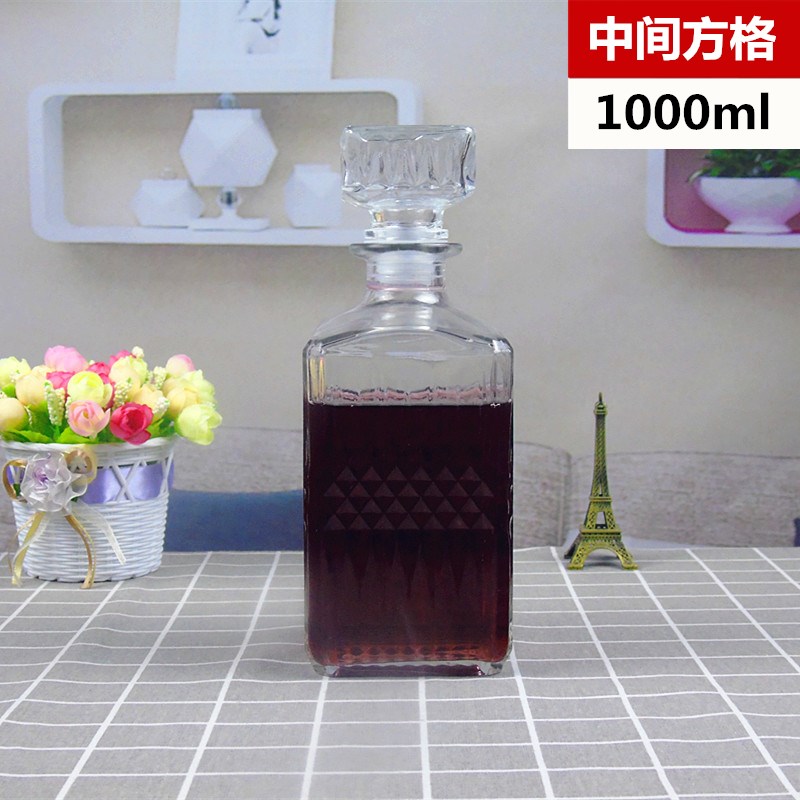 江苏徐州官宇玻璃制品红酒瓶 批发零售玻璃方格红酒瓶  酒瓶