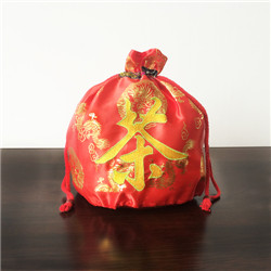 茂澐纺织厂家直销 金黄色 红色绸缎茶叶袋 民族风格束口七子饼茶叶袋