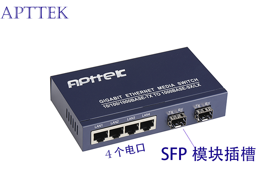 厂家直销APTTEK 千兆工业交换机 两光4电交换机 带SFP插口图片