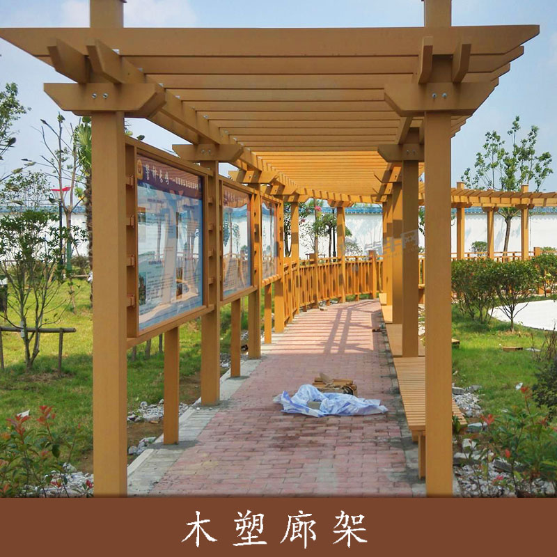 青岛园林景观工程木塑廊架制作户外木塑连廊防腐木廊架