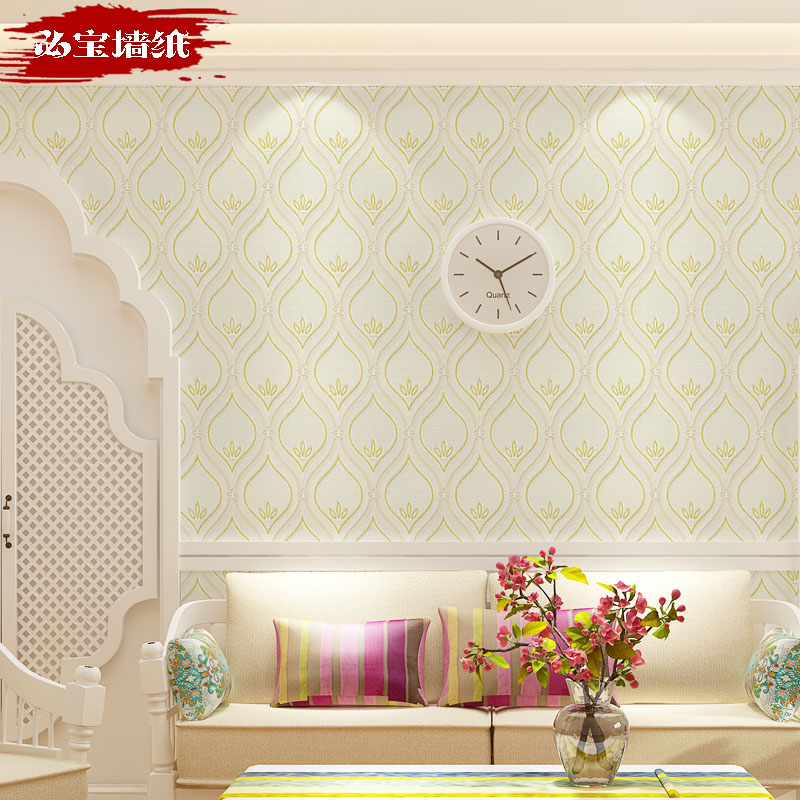简约现代卧室温馨浅黄色墙纸3D立体精压花无纺布墙纸客厅环保壁纸