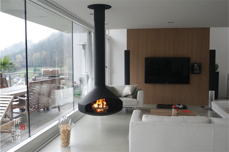 RG950新款装饰真火壁炉 现代燃木火炉实木 悬挂式异形