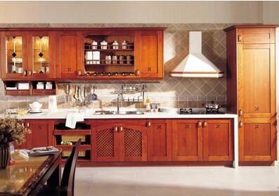 欧式实木门板石英石台面整体橱柜厨房橱柜整体厨房橱柜定做图片