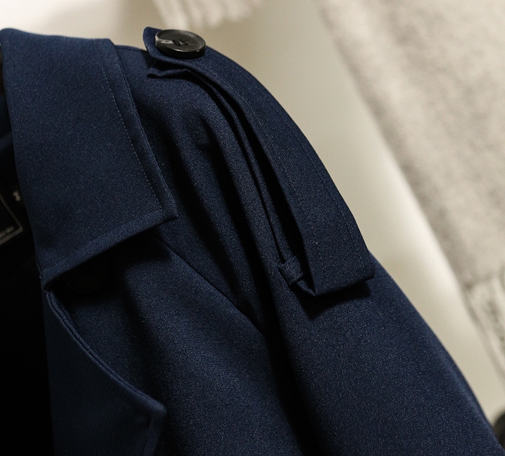 2017年新款定制藏青色双排扣风衣长款时尚风衣双排扣风衣图片
