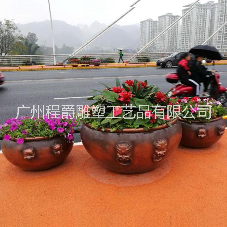 玻璃钢水缸造型花盆 厂家直销批量花盆 园林景观雕塑 城市广场花盆装饰摆件