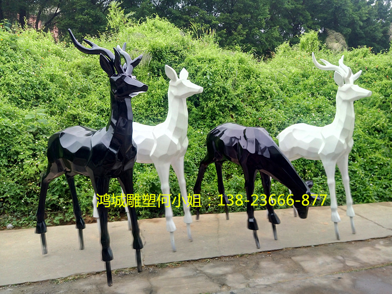 鹿溪公园一批玻璃钢菱形抽象鹿雕塑 几何切面鹿摆件