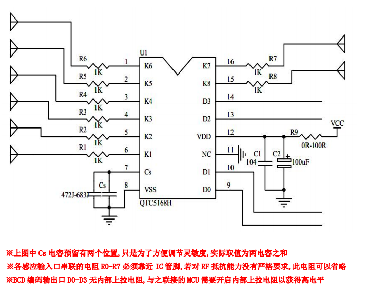 8通道（BCD码）输出QTC5168H触控芯片