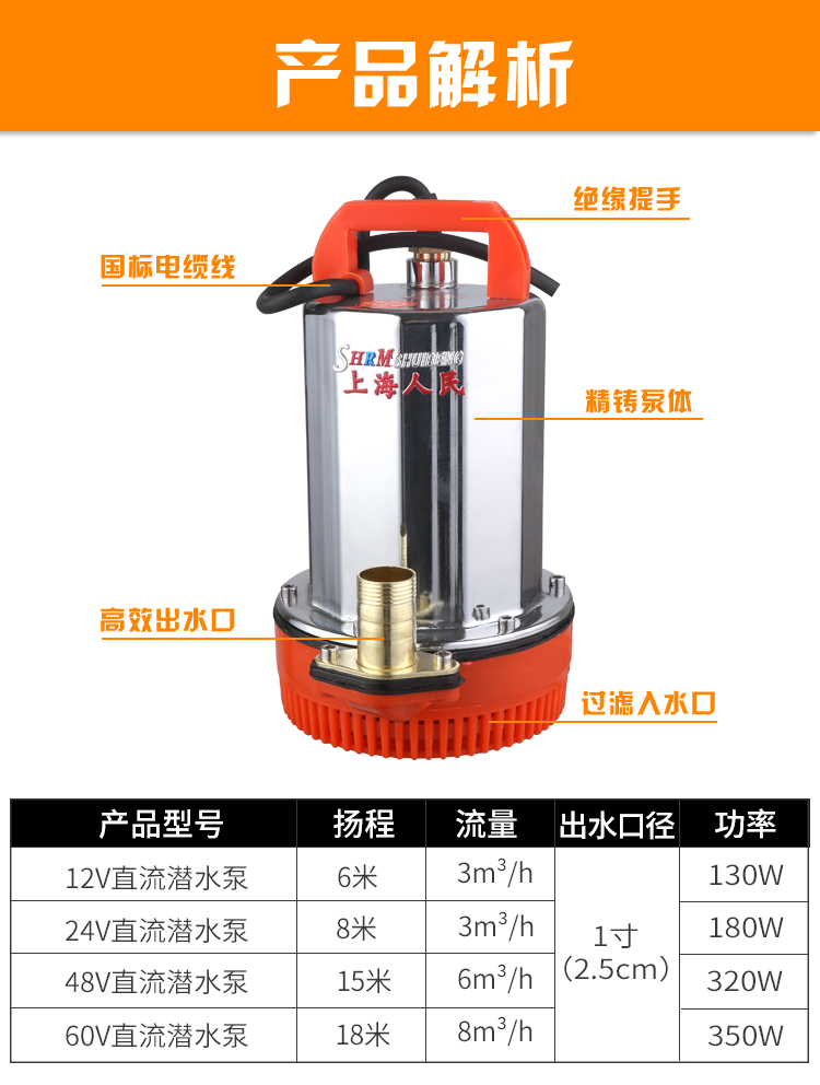 直流泵 上海人民 48v60v 直流潜水泵 电动车水泵 农用灌溉家用