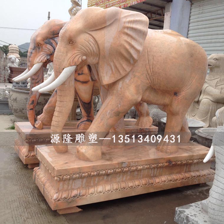 现货高1.9米石雕大象晚霞红招财石象曲阳石雕大象动物雕刻图片