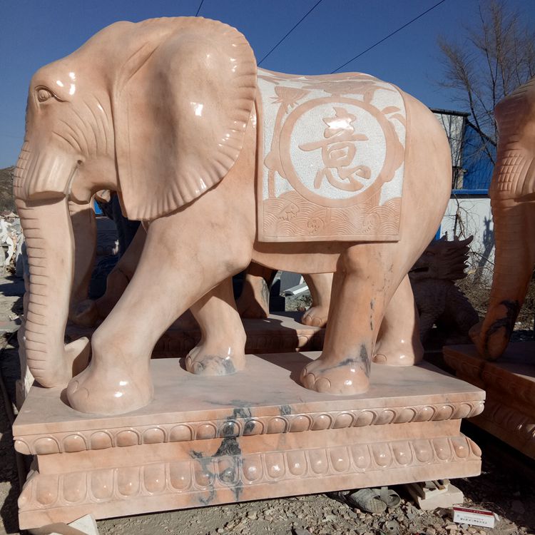 石雕大象雕塑晚霞红石雕大象 石雕大象雕塑 家门口招财石雕象 动物石雕