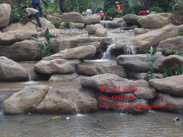 小区假山塑石驳岸与假山跌水景观