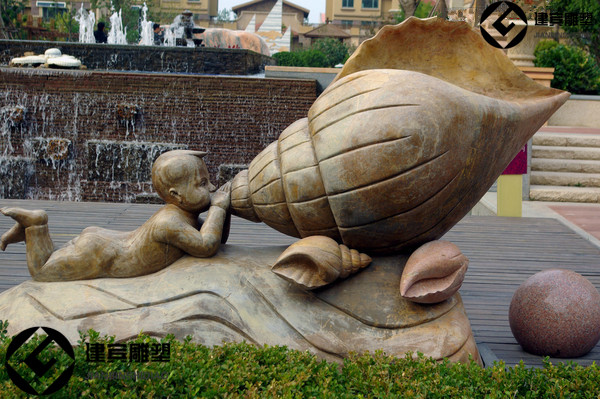 石雕海螺雕塑 广场喷水海螺石雕