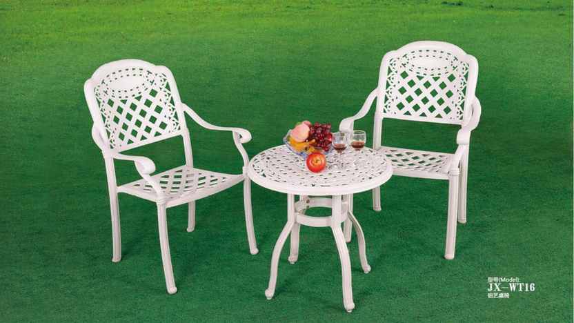 斜格茶几桌椅 户外休闲家具生产定做 户外铸铝家具生产厂家图片