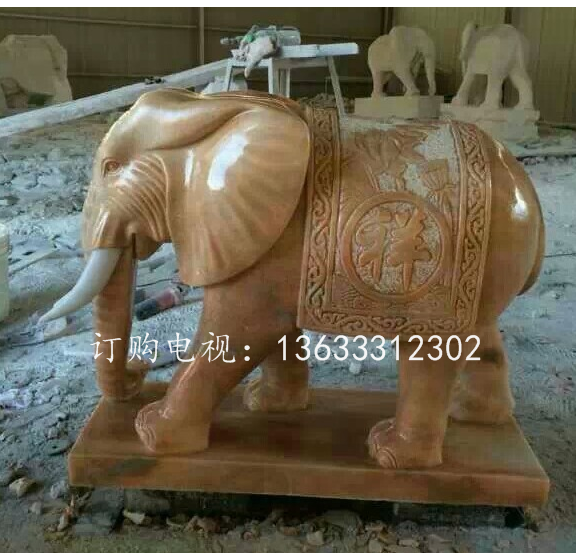 吉林省石雕大象晚霞红雕塑动物大象