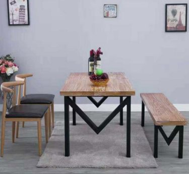专业制作铁艺实木桌椅 长方形铁艺书桌椅 休闲吧饭店餐桌椅组合