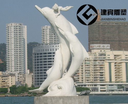 保定市海豚喷泉厂家石雕海豚喷泉 大理石海豚喷水动物雕塑