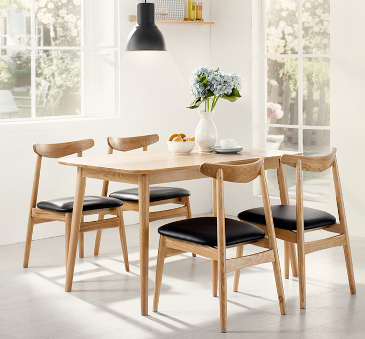 北欧白橡实木餐椅简约家用椅子日式牛角椅咖啡厅酒店桌椅组合图片