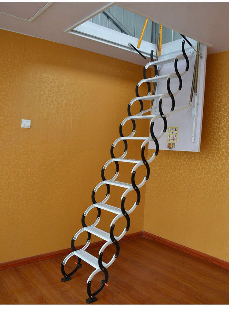 天津市安装电动折叠简易壁挂伸缩楼梯阁楼楼梯图片