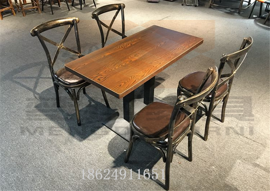 复古咖啡厅桌椅组合甜品奶茶店桌椅美式主题西餐厅餐椅铁艺叉背椅 复古咖啡厅桌椅组合甜品奶茶店餐椅