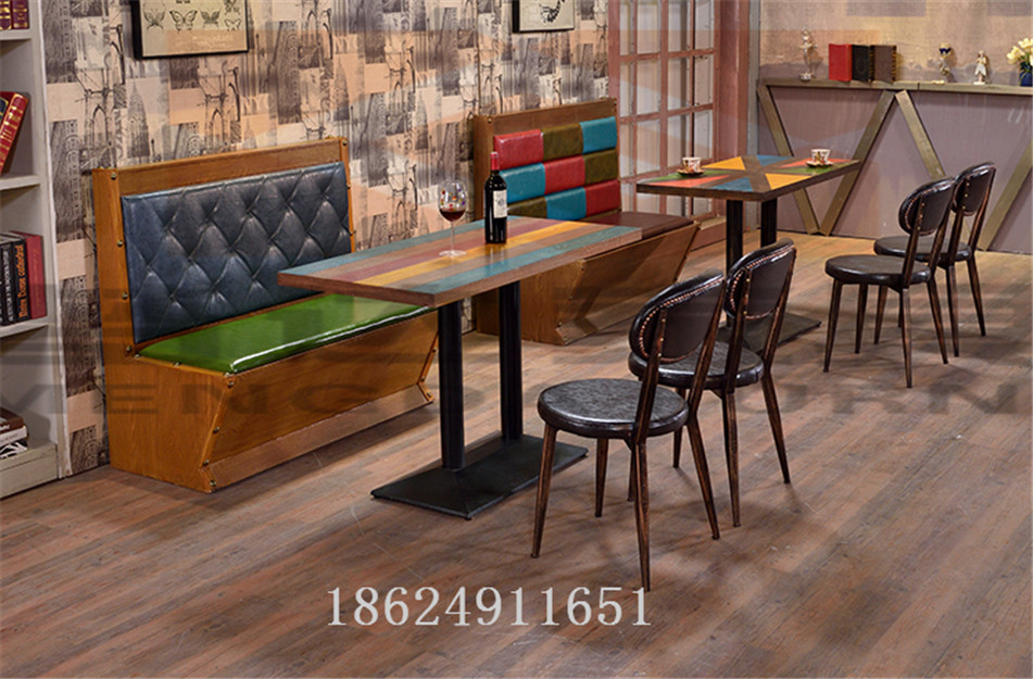 复古个性主题实木板式卡座中式茶餐厅音乐沙发火锅烤鱼店桌椅组合