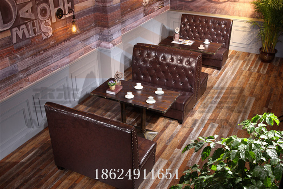 卡座沙发火锅店拉扣沙发桌椅组合复古咖啡厅西餐厅奶茶甜品店铜钉卡座