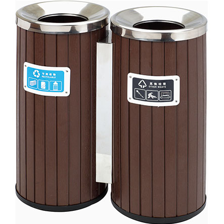 青岛商场分类钢木垃圾桶图片