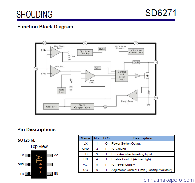 SD6271丝印 AL740 (恒流)模式的PWM升压IC,输出5V,1A