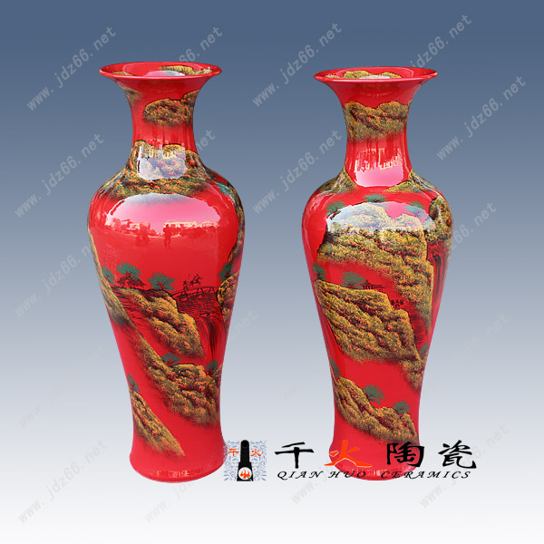 居装饰品开业礼品选景德镇中国红瓷花瓶定做图片