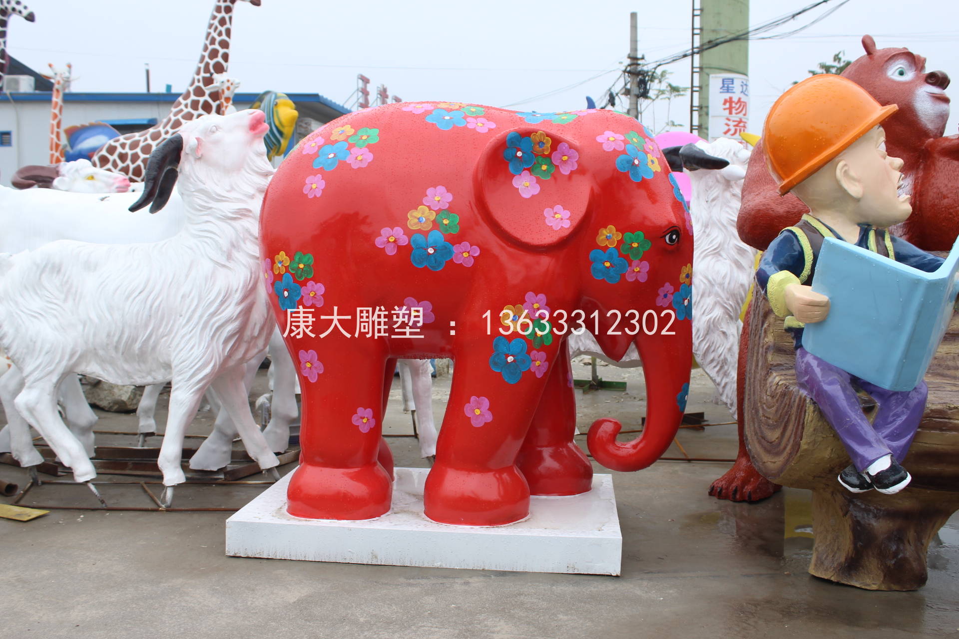 石家庄市动物大象雕塑彩绘景观动物雕刻摆件厂家