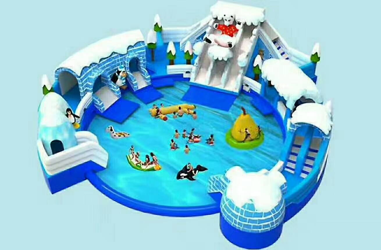室外大型支架游泳池 移动充气水上乐园儿童充气水滑梯冰雪世界厂家 价格 图片